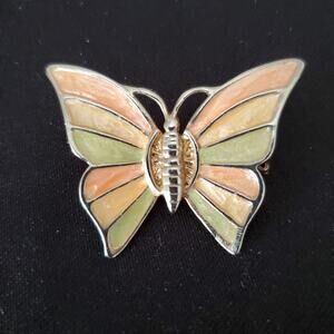 Vintage Gold Tone Butterfly Brooch Pin Adult's Pastel Collectible Jewelry Insect
